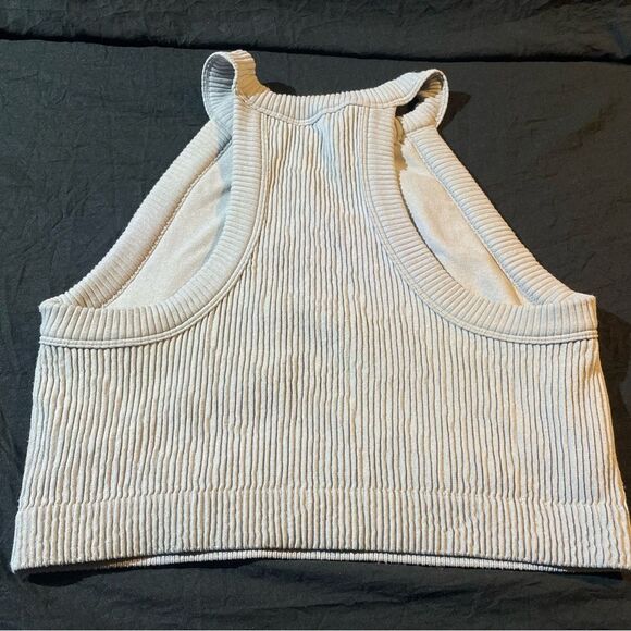 Aerie Gray Sleeveless Razor Back Lined Ribbed Athletic Crop Top - Picture 2 of 5